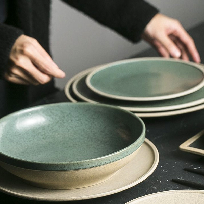 Speckled Green Ceramic Dinner Bowl