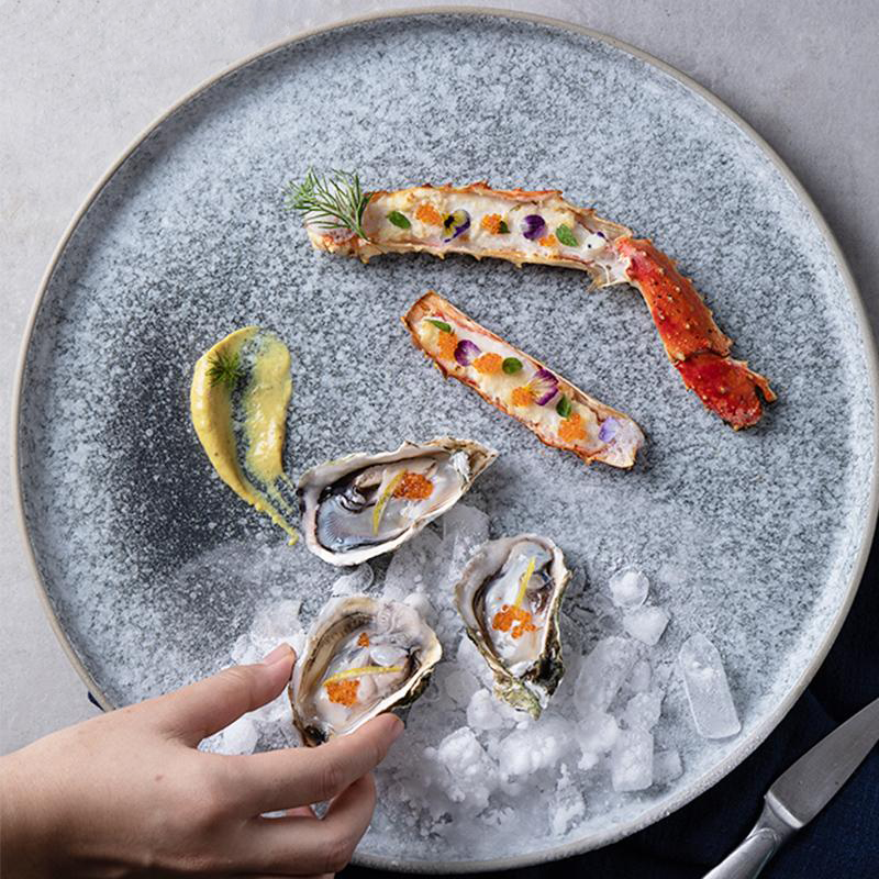 Blue Granite  Dinner Plates with Seafood