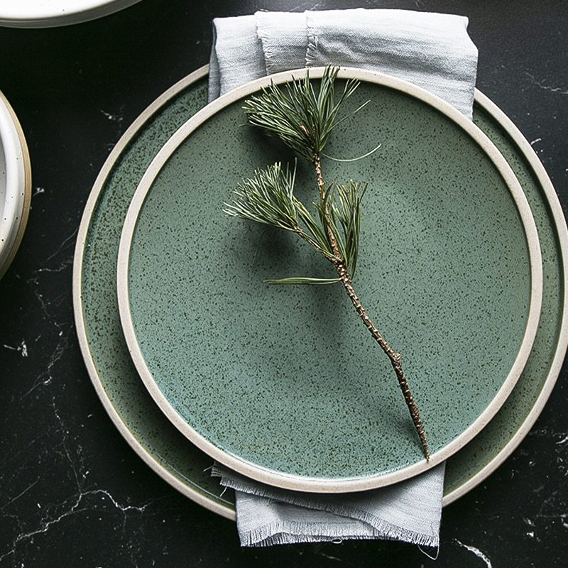 Speckled Green Ceramic Dinner Plates