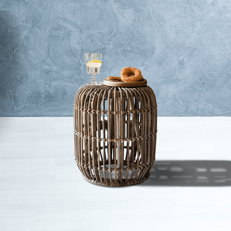 Rattan and wicker woven side table